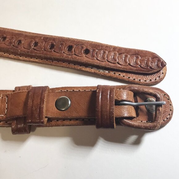 Vintage Handcrafted Tooled Mens Womens Brown Leather Belt Size 32 S/M 30"-34" - Picture 12 of 16